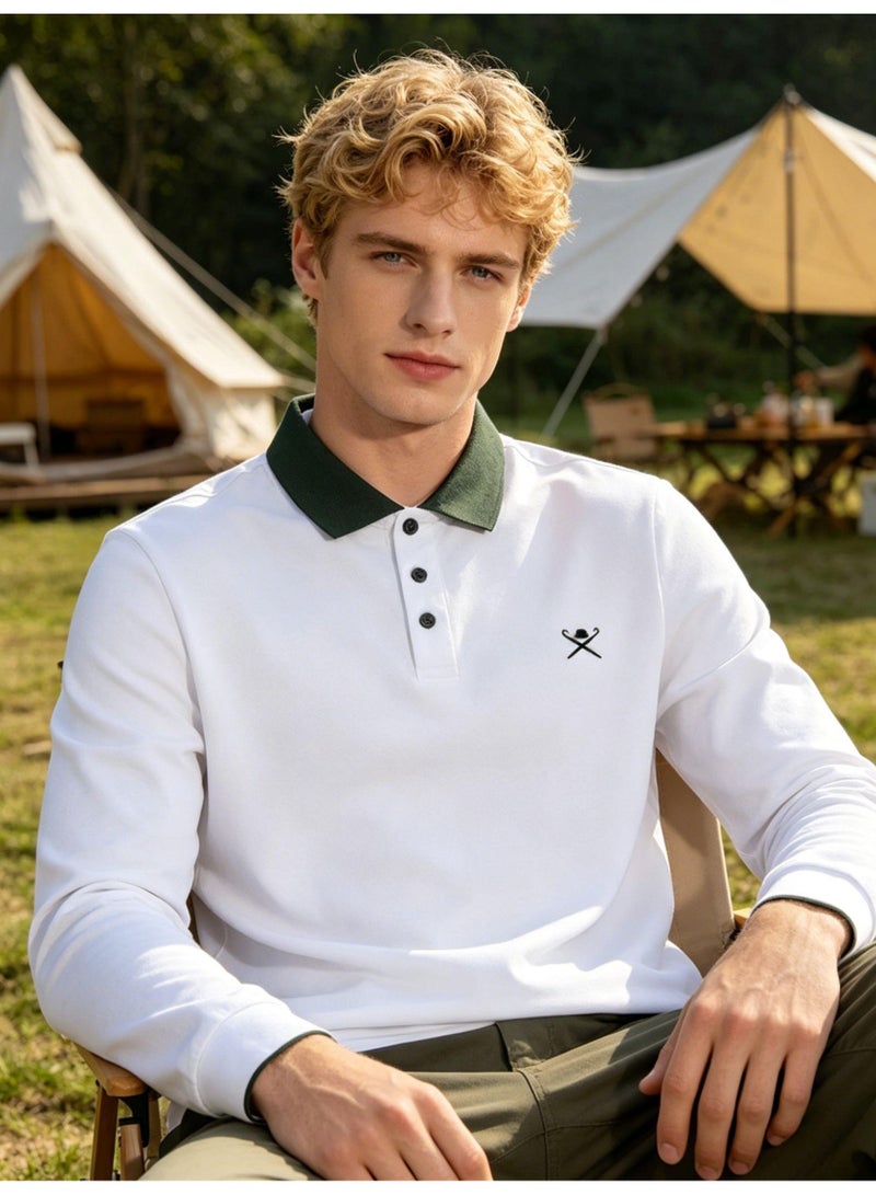 HACKETT LONDON Contrasting Lapel Long Sleeve Polo Shirt Men and Women Spring and Autumn Cotton Casual Bottom Shirt - Image 1