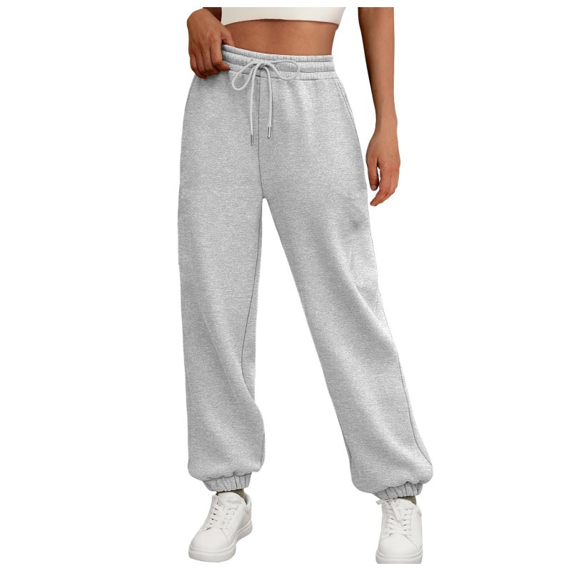 2024 Amazon wish Cross-border European and American Foreign Trade Womens Wear Autumn and Winter New Loose Casual High Waist fleece-lined Sweat Pants Light gray light gray 