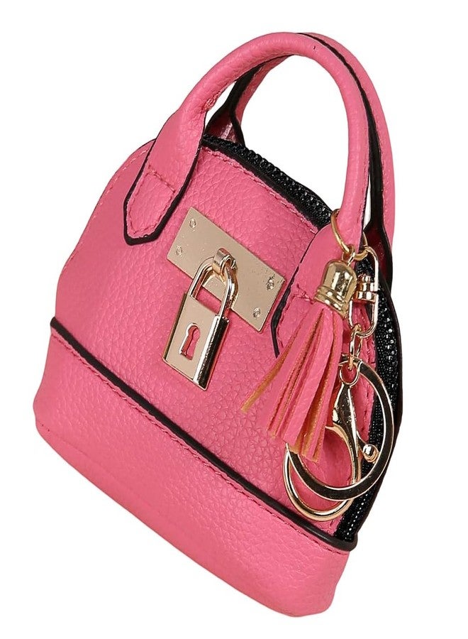 Zitokin Mini Tote Purse Keychain, Cute Tote Bag Coin Purse Keychain Bag Charms for Handbags PU Leather, Rose, Small, Mini Tote Purse - Image 1