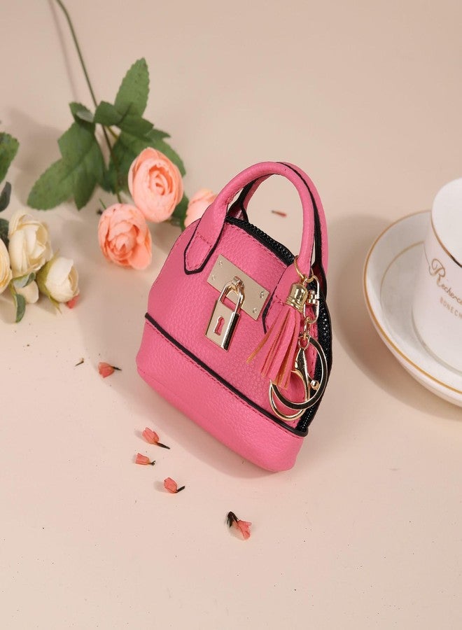 Zitokin Mini Tote Purse Keychain, Cute Tote Bag Coin Purse Keychain Bag Charms for Handbags PU Leather, Rose, Small, Mini Tote Purse - Image 2