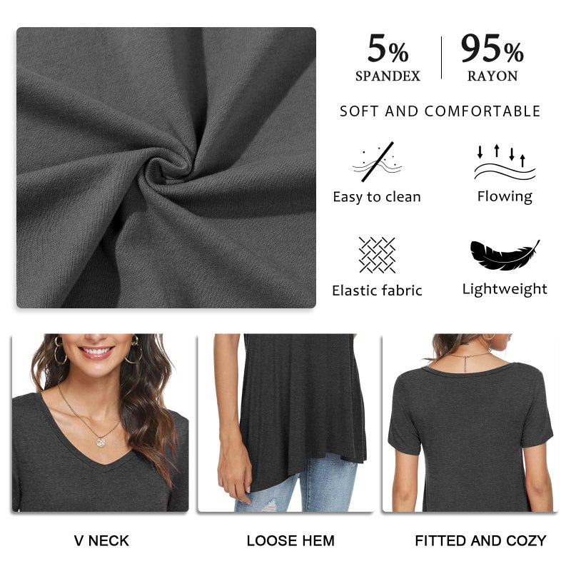 POPYOUNG Women's long Tunic Tops to Wear with Leggings Summer Short Sleeve Loose Fit Dress Shirts M-5XL L, Black - Image 5