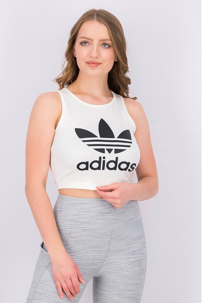 Adidas Women Regular Fit Brand Logo Sleeveless Crop Top, White  - Image 1