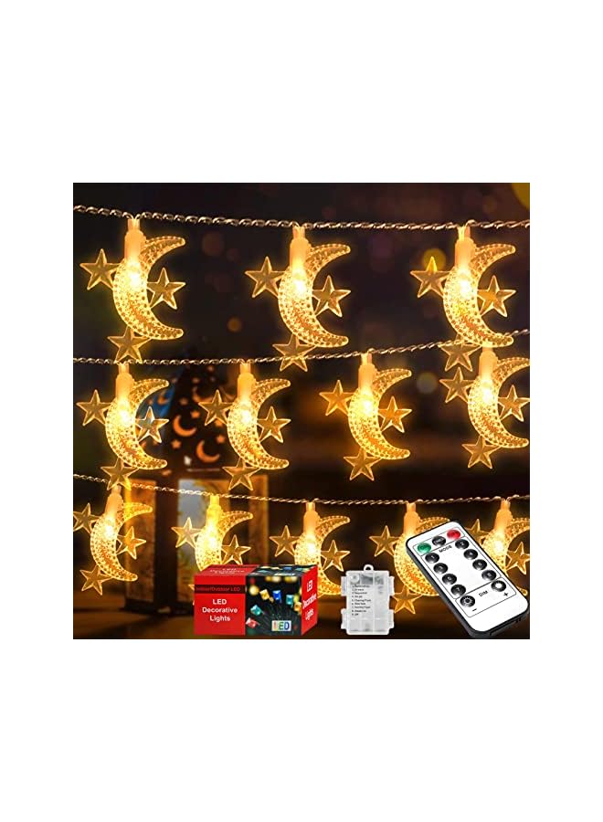 The Bros Ramadan Decorations Star & Moon String Lights with Remote, 80LED 10M Ramadan Lights Battery Box Powered 8 Modes Ramadan Decorations for Home, Curtain, Outdoor and Party (Warm White)  - Image 2