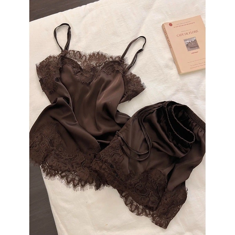 Ice Silk Camisole Shorts Set with Padded Bra (M-XL) Women's Loungewear - Image 5