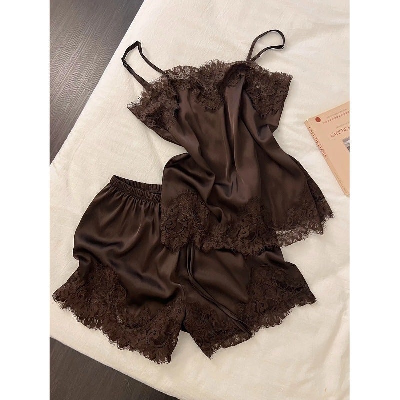 Ice Silk Camisole Shorts Set with Padded Bra (M-XL) Women's Loungewear - Image 1