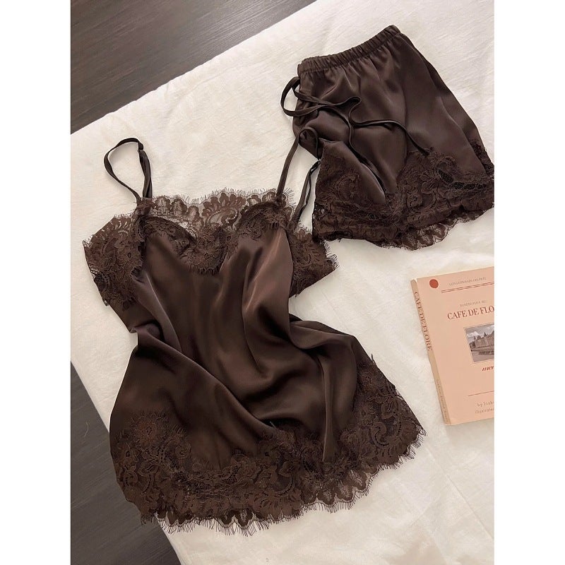 Ice Silk Camisole Shorts Set with Padded Bra (M-XL) Women's Loungewear - Image 3