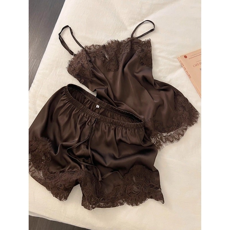 Ice Silk Camisole Shorts Set with Padded Bra (M-XL) Women's Loungewear - Image 4