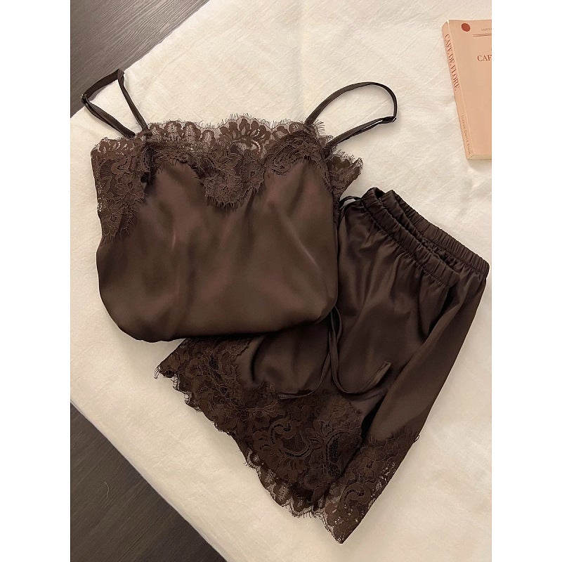 Ice Silk Camisole Shorts Set with Padded Bra (M-XL) Women's Loungewear - Image 2