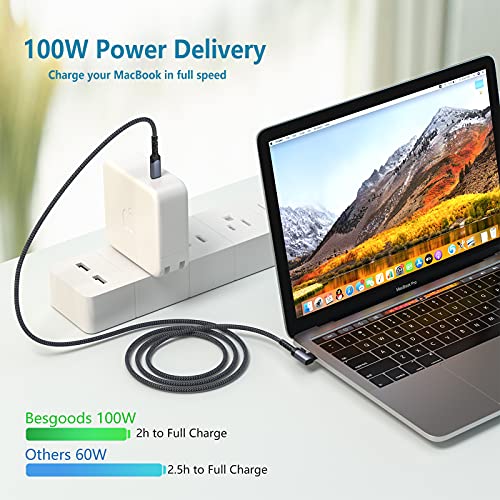Besgoods USB C to USB C Cable 100W, 3ft 90 Degrees 10Gpbs 4K Video and Audio,USB 3.1 Gen 2 Cable for USB C Hub, MacBook Pro, SSD Hard Drive, Galaxy S25, iPhone 17/16/15, Type C Laptops, Black,2-Pack - Image 3