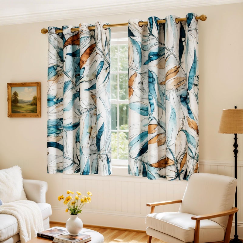 SUBRTEX Blackout Curtains 52Wx63L, Room Darkening Floral Curtains, Thermal Insulated 2 Panels Window Drapes, Boho Farmhouse Curtains for Living Room Bedroom Window Treatments, Blue - Image 4