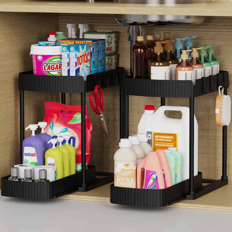 Ukeetap 2 Pack MultiPurpose PullOut Storage Organizers Under Sink Organizers and Storage for Bathroom  Kitchen Under Cabinet Organizers and storage 148 Inch Black