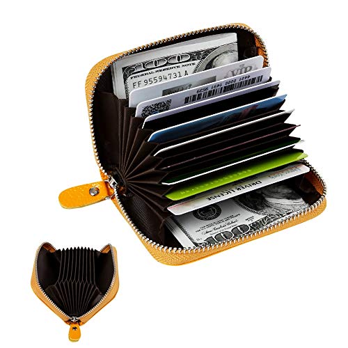 Cynure Women's RFID Blocking 12 Slots Credit Card Holder Leather Accordion Wallet,yellow - Image 2