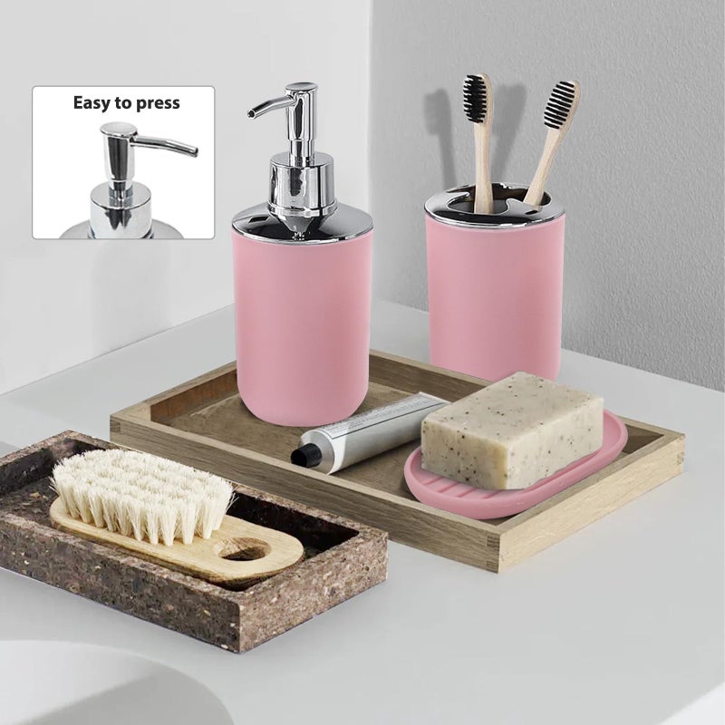 CERBIOR Bathroom Accessories Set 6 Piece Bath Ensemble Includes Soap Dispenser, Toothbrush Holder, Toothbrush Cup, Soap Dish for Decorative Countertop and Housewarming Gift (Blush pink-6pcs) - Image 4