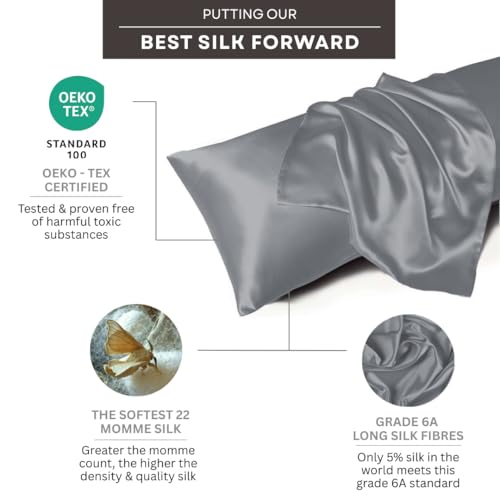 Furbo Mulberry Silk Pillowcase- Pure Mulberry Silk Pillow Cover for Hair and Skin, Anti Acne, Luxury, Charcoal Grey (Pack of 1) - Image 3