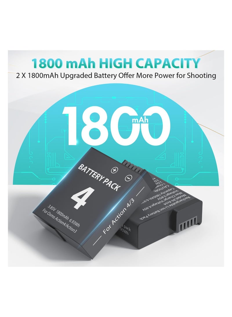 Zikra Battery Charger Pack, Compatible with OSMO Action 3/4, 2-Pack1800mAh Osmo Action 4 Camera Batteries, 3-Channel USB Charger Kit, for OSMO Action 3 Camera, Portable Charger - Image 5