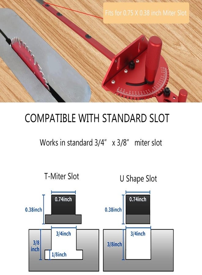 JCFANTS Table Saw Miter Gauge Works w/Table Saws, Router Table, Band Saw (Red) - Image 5