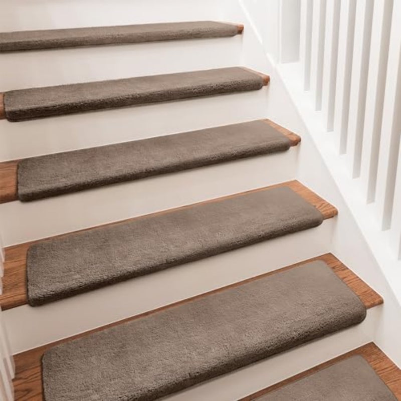 Bullnose Carpet Stair Treads Ultra Plush 7 Pcs 9.5 Inch Self Adhesive Non Slip Soft Stair Carpet for Wooden Step Indoor, Reduce Noise for Stairs, Washable and Reusable - Image 1