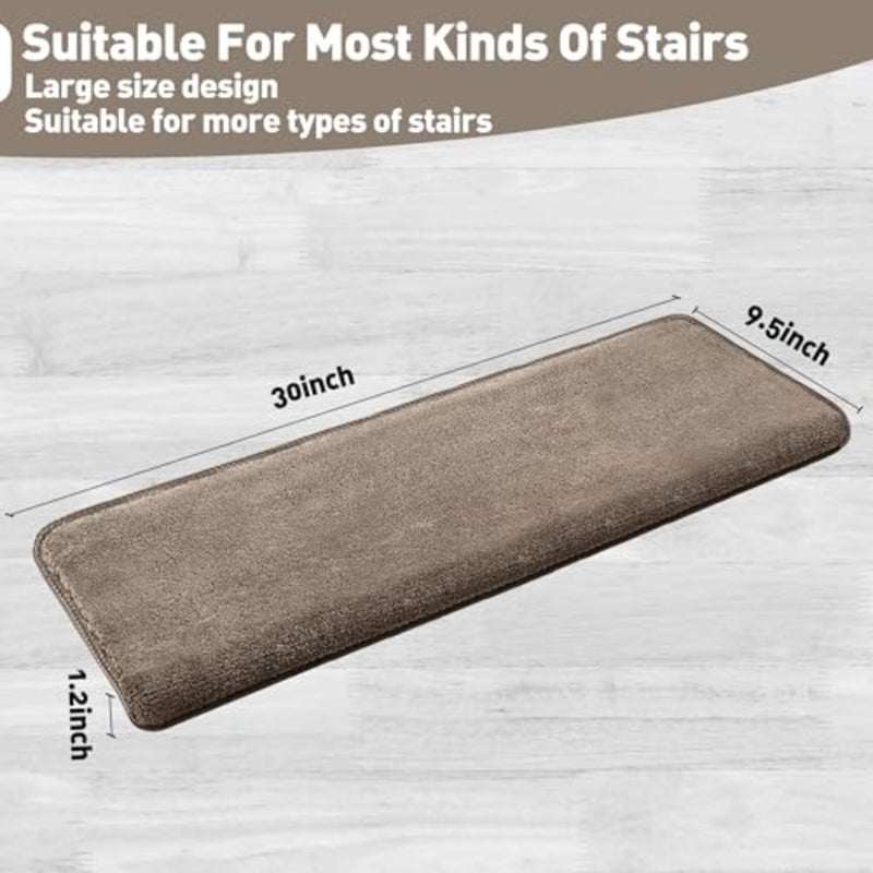 Bullnose Carpet Stair Treads Ultra Plush 7 Pcs 9.5 Inch Self Adhesive Non Slip Soft Stair Carpet for Wooden Step Indoor, Reduce Noise for Stairs, Washable and Reusable - Image 3