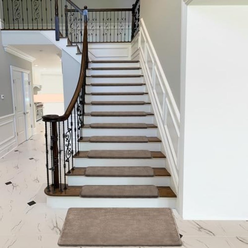 Bullnose Carpet Stair Treads Ultra Plush 7 Pcs 9.5 Inch Self Adhesive Non Slip Soft Stair Carpet for Wooden Step Indoor, Reduce Noise for Stairs, Washable and Reusable - Image 2