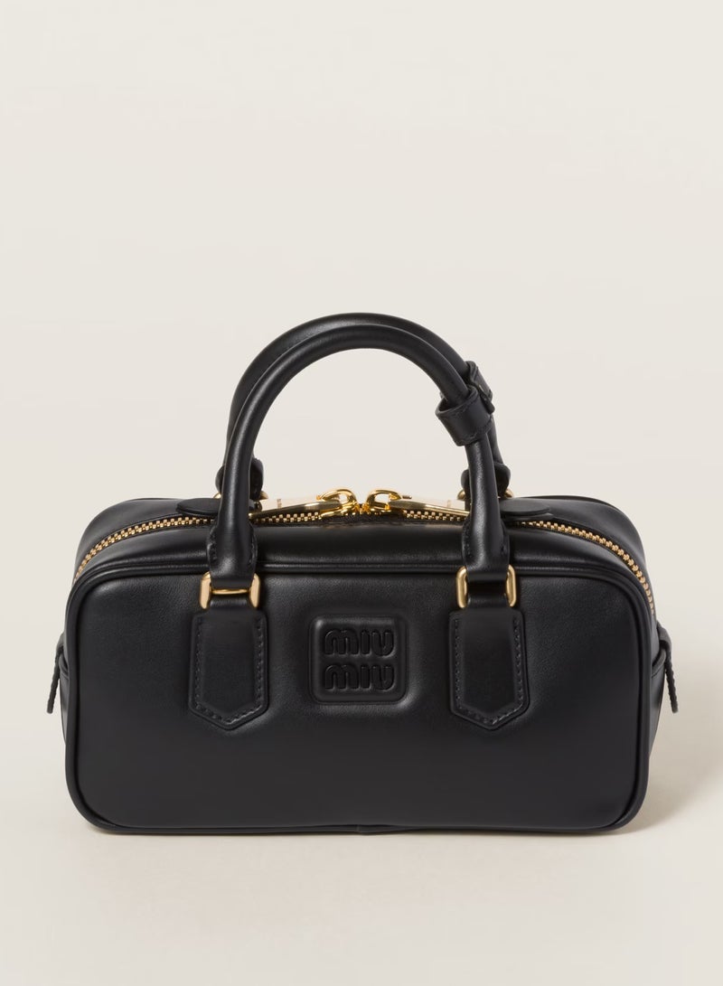 مياو مياو حقيبة ميو أركادي الجلدية، حقيبة توت جلدية نسائية، حقيبة كتف جلدية نسائية، حقيبة كروس جلدية نسائية، حقيبة يد، سوداء - Image 1