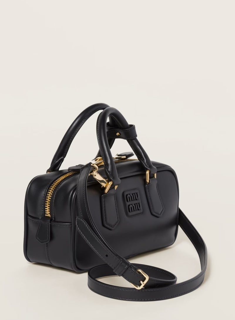 مياو مياو حقيبة ميو أركادي الجلدية، حقيبة توت جلدية نسائية، حقيبة كتف جلدية نسائية، حقيبة كروس جلدية نسائية، حقيبة يد، سوداء - Image 2