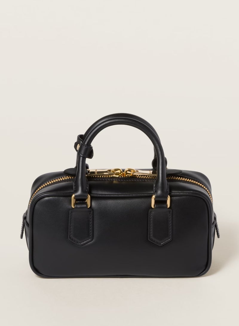 مياو مياو حقيبة ميو أركادي الجلدية، حقيبة توت جلدية نسائية، حقيبة كتف جلدية نسائية، حقيبة كروس جلدية نسائية، حقيبة يد، سوداء - Image 3