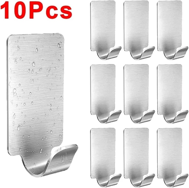 خطافات ذاتية اللصق من الفولاذ المقاوم للصدأ 10 قطع حامل جدار متين لحامل المناشف في الحمام والمطبخ - Image 3