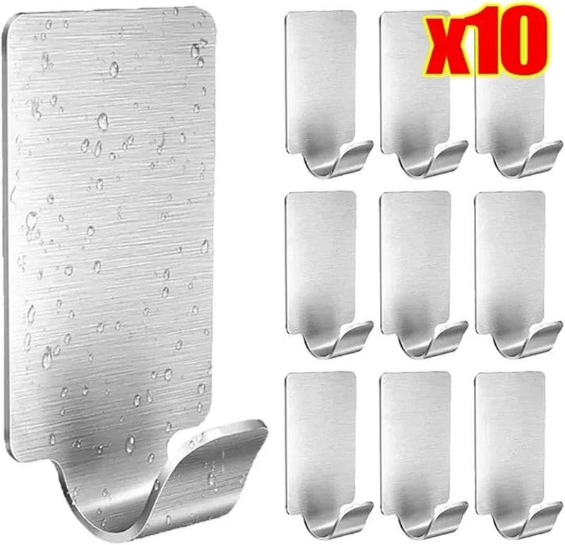 خطافات ذاتية اللصق من الفولاذ المقاوم للصدأ 10 قطع حامل جدار متين لحامل المناشف في الحمام والمطبخ - Image 4