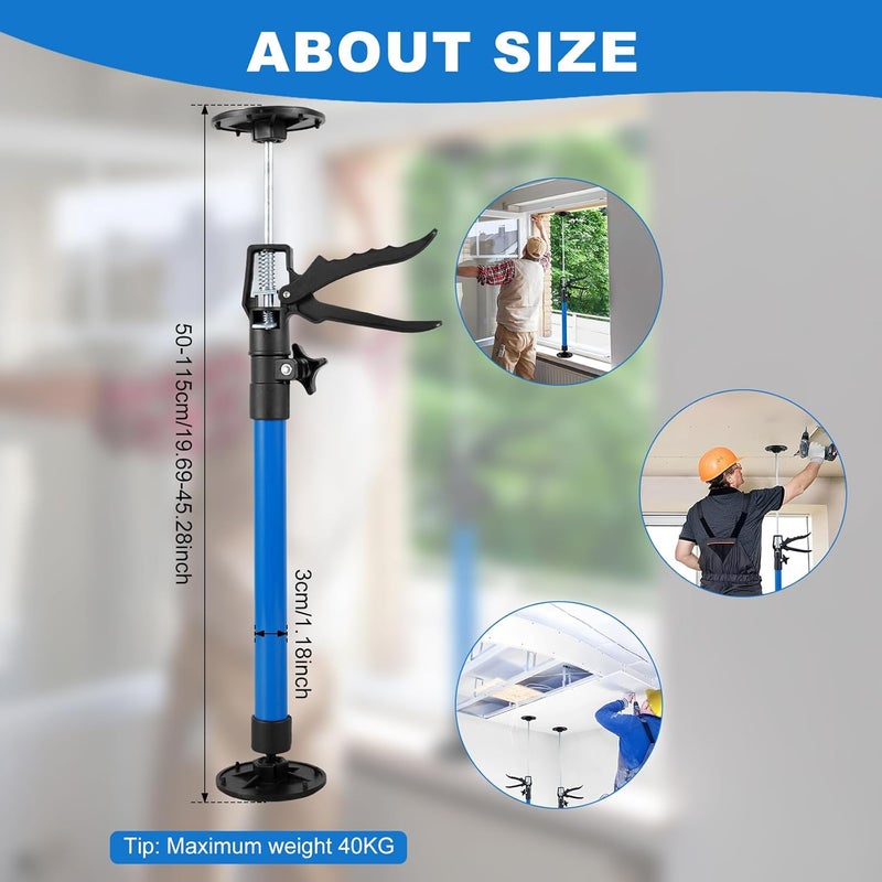 Dandelionsky 2Pcs Telescopic Quick Support Rod Adjustable 50-115cm 3rd Hand Support System Heavy Duty 40KG Capacity Support Pole Non-Slip Door Frame Strut Telescopic Prop for Plasterboard Drywall (50-115cm) - Image 5