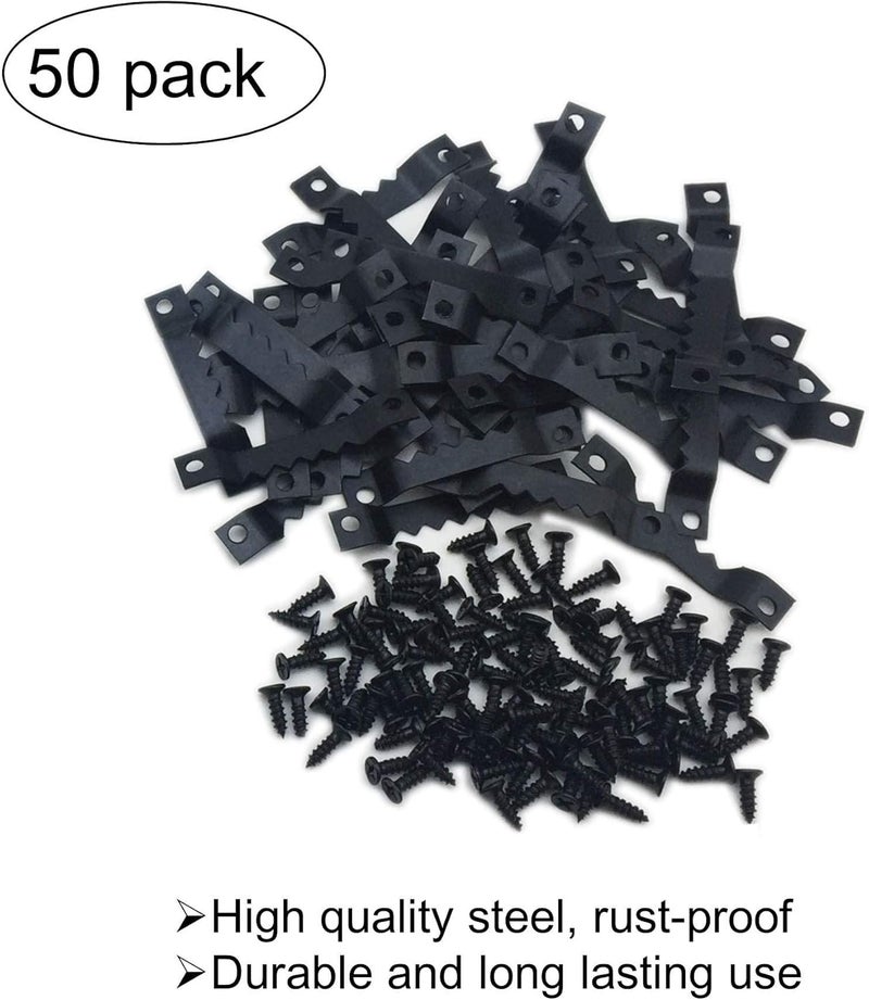 EesTeck 50 Pack Small Sawtooth Picture Hangers - Steel Picture Hanging Solutions with Screws, for Hanging Clock Paintings Artwork Frame Hooks (Black) - Image 4
