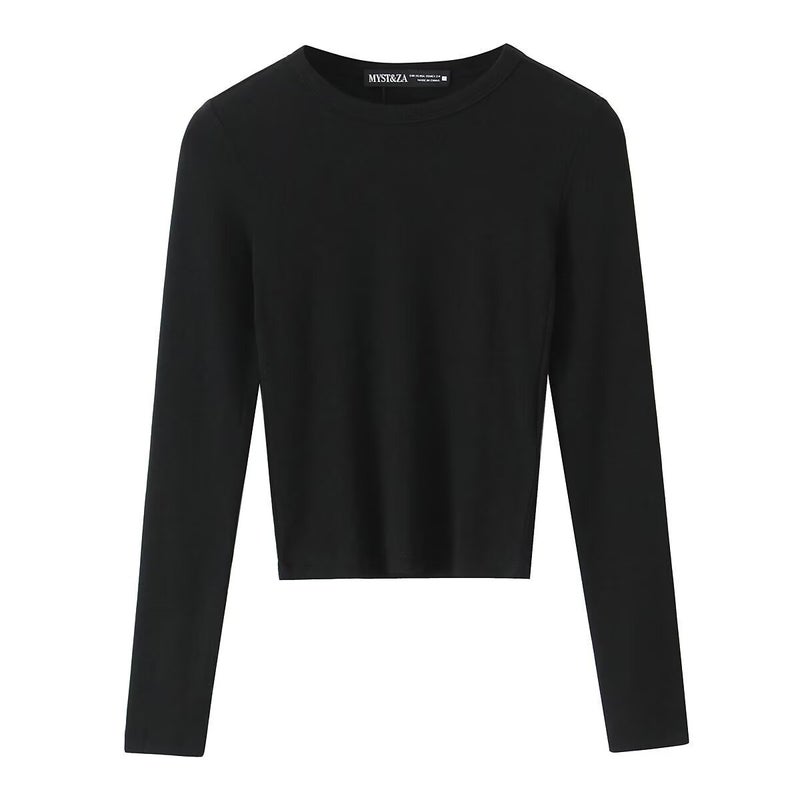 Women'S Clothing 2025 Spring New Joker Solid Color Pullover Long Sleeve Slim Casual Base T-Shirt - Image 3