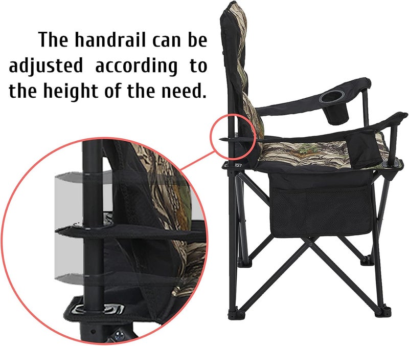 Oversized Camping Chair Folding Heavy Duty Quad Outdoor Large Lawn Chairs Portable Support 400 lbs Padded Thickened Oxford with Armrests, Storage Bag, Cup Holder, Carry Bag for Outside - Image 4