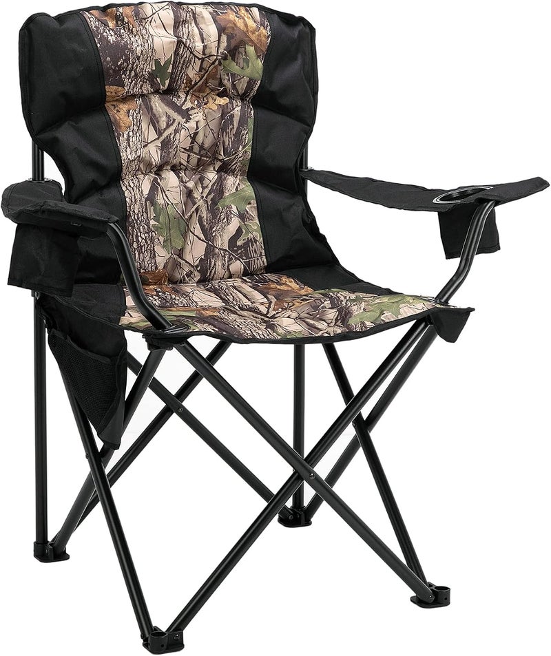 Oversized Camping Chair Folding Heavy Duty Quad Outdoor Large Lawn Chairs Portable Support 400 lbs Padded Thickened Oxford with Armrests, Storage Bag, Cup Holder, Carry Bag for Outside - Image 1
