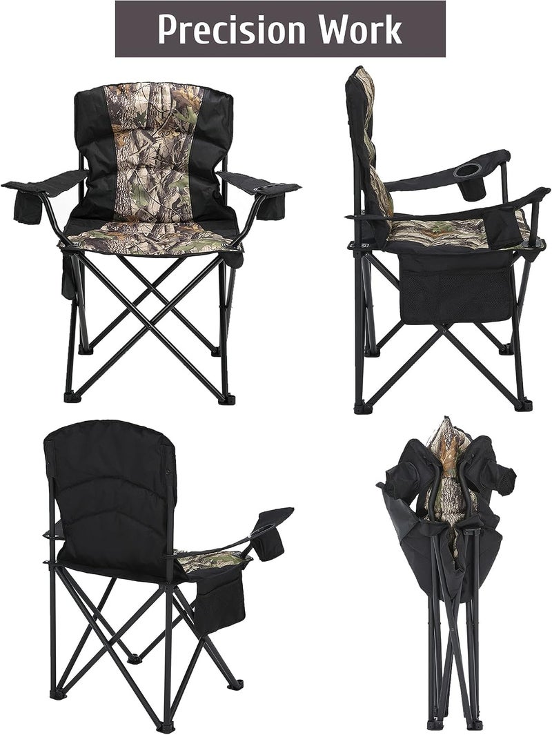Oversized Camping Chair Folding Heavy Duty Quad Outdoor Large Lawn Chairs Portable Support 400 lbs Padded Thickened Oxford with Armrests, Storage Bag, Cup Holder, Carry Bag for Outside - Image 2