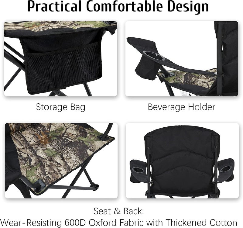 Oversized Camping Chair Folding Heavy Duty Quad Outdoor Large Lawn Chairs Portable Support 400 lbs Padded Thickened Oxford with Armrests, Storage Bag, Cup Holder, Carry Bag for Outside - Image 3