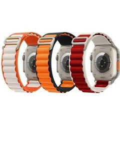 3 Pack for Apple Watch Alpine Loop Band 49mm/45mm/44mm Nylon Woven Sport Strap Compatible with iWatch Series 8/Ultra/7/SE/6/5/4/3/2/1 Orange,White/Orange,Black/Red,White