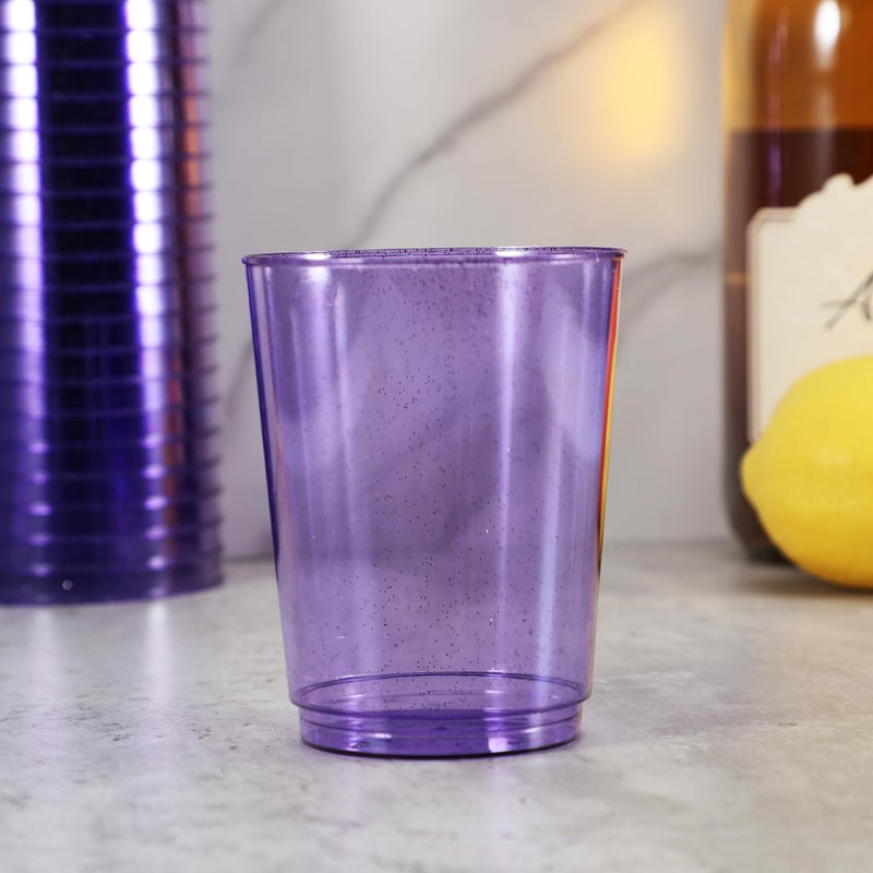 Homy Feel 10 Oz Purple Glitter Plastic Cups - 50PCS Disposable Cocktail & Wine Cups for Wedding Party - Image 1