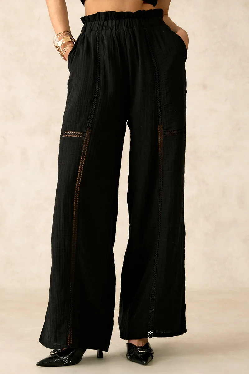 فيرجيو Solid Cotton Regular Paperbag Waist Pants for Women