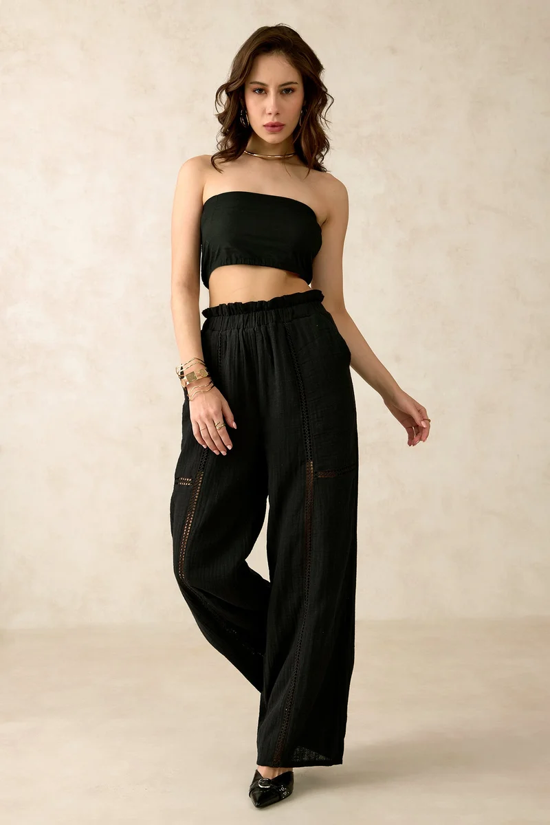 Virgio  Solid Cotton Regular Paperbag Waist Pants for Women for Women | Best Price UAE