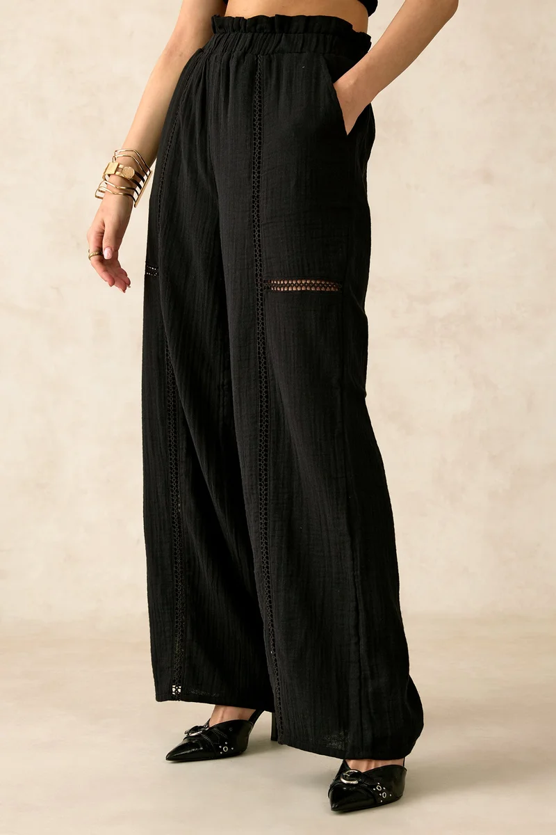 Virgio  Solid Cotton Regular Paperbag Waist Pants for Women for Women | Best Price UAE