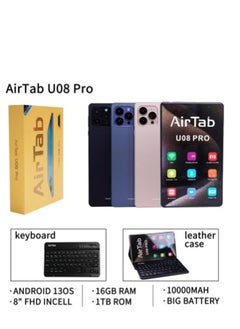 AirTab 8 -Inch Smart Tablet U08 PRO Android 13 Tablet With 1TB Storage and 16GB RAM Quad Core Wi-Fi LTE Dual Sim with Keyboard - BLACK  - Image 1