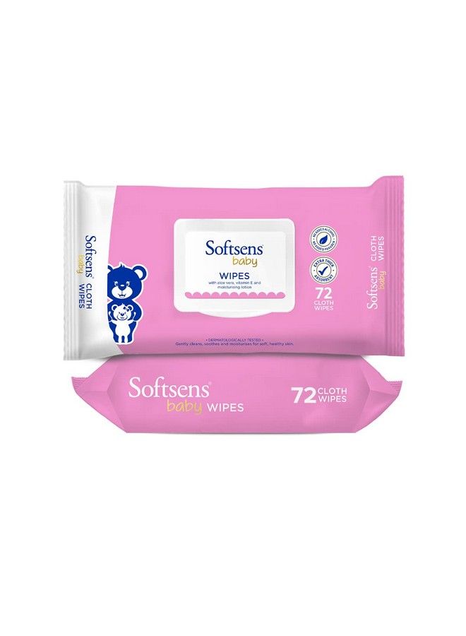 Softsens Baby Gentle Cloth Wipes For Baby Skin Enriched With Aloe Vera & Vitamin E I Dermatologically Tested & Parben Free With Lid72 Wipes (Pack Of 2) - Image 1