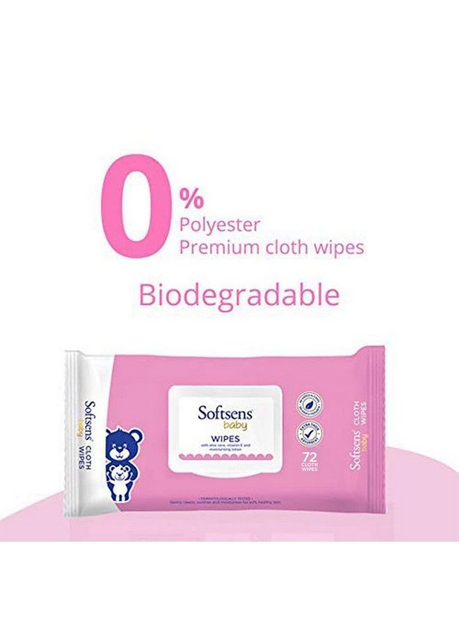 Softsens Baby Gentle Cloth Wipes For Baby Skin Enriched With Aloe Vera & Vitamin E I Dermatologically Tested & Parben Free With Lid72 Wipes (Pack Of 2) - Image 5