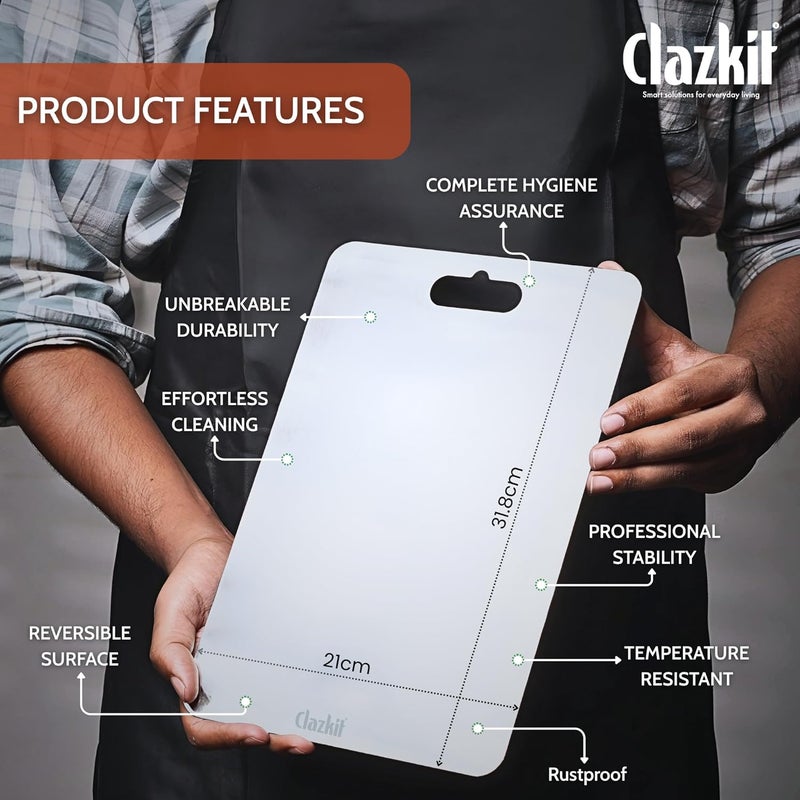 Clazkit Stainless Steel Chopping Board Vegetable,Fruit Cutting, Kneeding, Cake Prep, Heavy Duty Chopping-Board (Size 31.8CM X 21CM) - Image 3