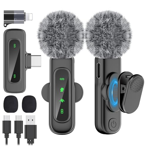 VEZQUA Wireless Mic for YouTube Video Recording, Lavalier Microphone for iPhone/Android with Magnetic Collar Clip, USB C Lapel Lav Mic with Noise Reduction for Vlog TikTok, 12H, 65ft (2 Channels) - Image 1