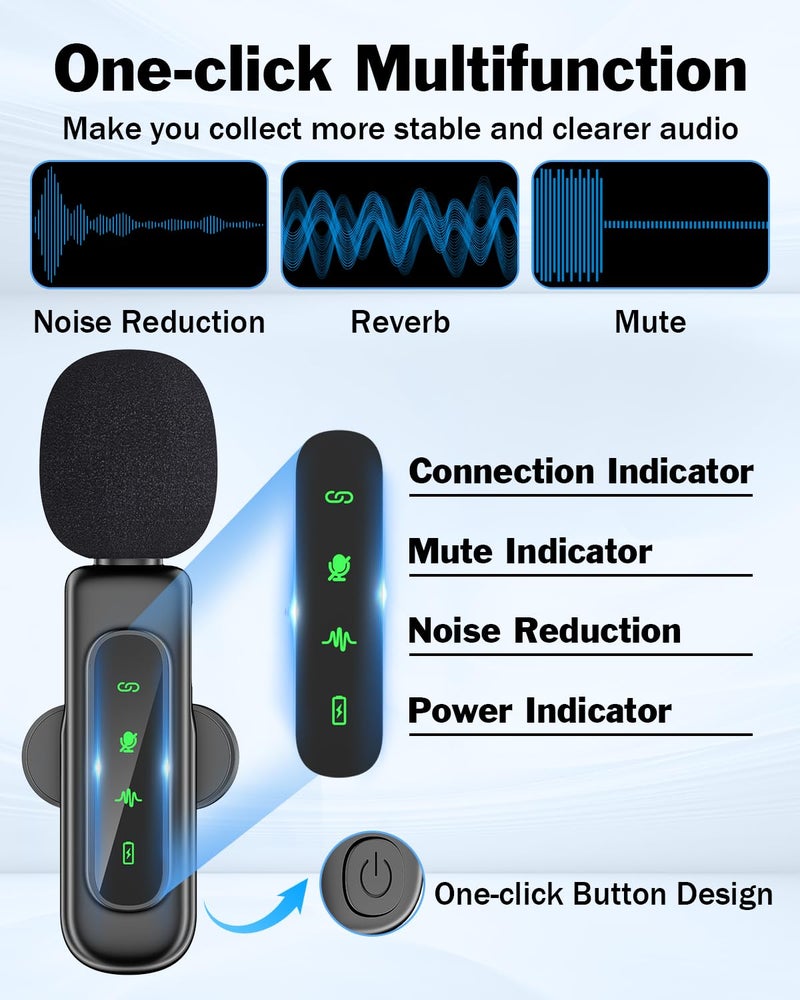 VEZQUA Wireless Mic for YouTube Video Recording, Lavalier Microphone for iPhone/Android with Magnetic Collar Clip, USB C Lapel Lav Mic with Noise Reduction for Vlog TikTok, 12H, 65ft (2 Channels) - Image 4