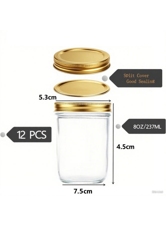Mason 12 Piece Spice Jar Set, BPA-Free Storage Glass Jar With Silver Airtight Lid, 237ml Big Containers For Organizing Spice、Food、Tea、Coffee - Image 2