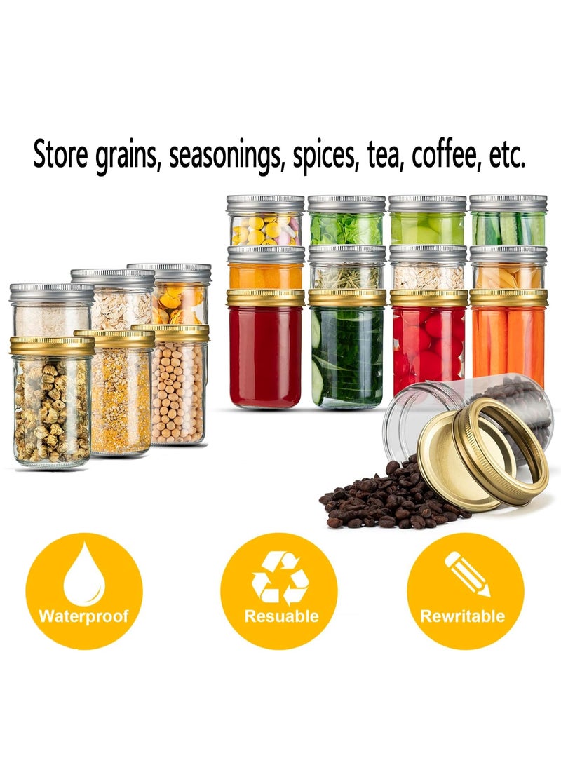 Mason 12 Piece Spice Jar Set, BPA-Free Storage Glass Jar With Silver Airtight Lid, 237ml Big Containers For Organizing Spice、Food、Tea、Coffee - Image 4