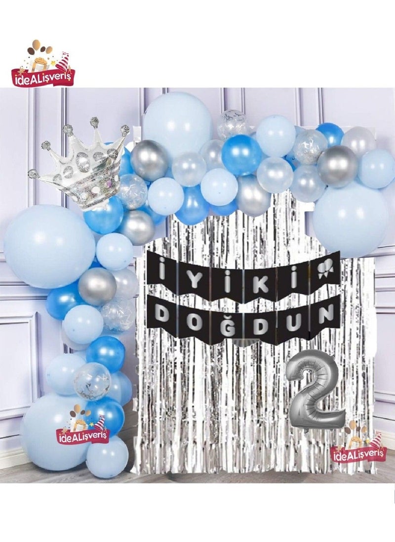 Store Silver King Crown 2 Year Old Balloon Chain Birthday Set Happy Birthday  - Image 2