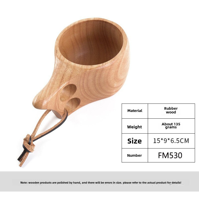 Rubber wood wooden cup creative Nordic lanyard Milk Cup handle coffee cup wooden handy water Cup whole logo(15*9*6.5 double hole Cup-530, 101-200ml) - Image 1